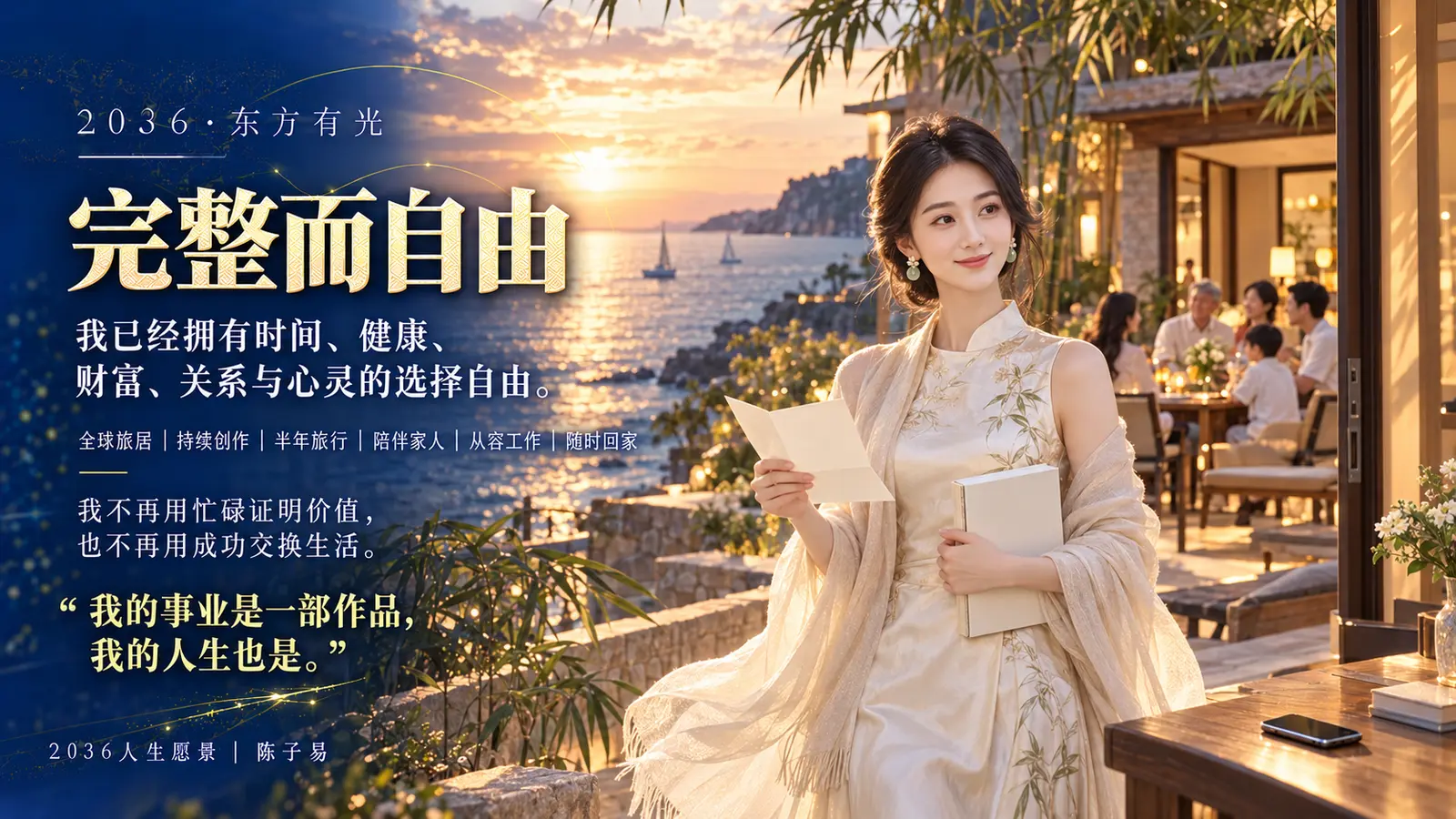 海边黄昏下完整而自由的未来